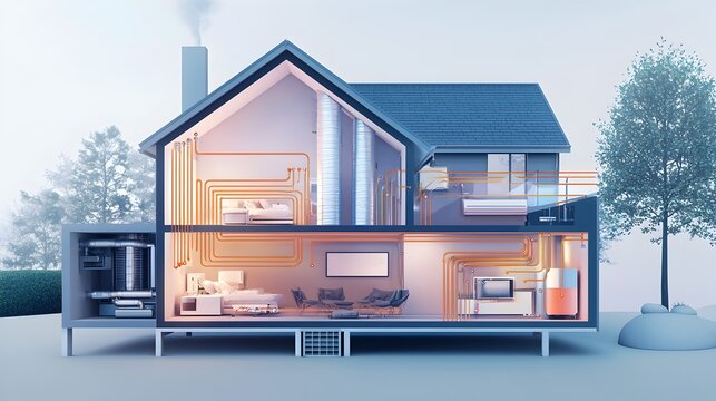 Detailed HVAC System Diagram Showcasing Airflow and Temperature Control Throughout a Home