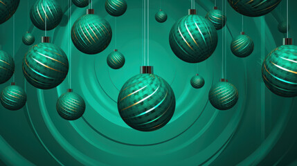 Fototapeta premium Illustration of christmas balls with geometric shapes on a vivid green background
