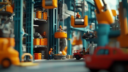 Fototapeta premium An assembly line for consumer electronics with robots assisting the assembly of smartphones and other electronic devices. Stock.