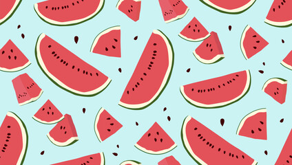 Tropical fruits seamless pattern watermelon design. Modern summer print trendy groovy vector illustration.