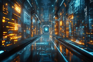 Obraz premium AI metropolis, digital control, futuristic design, holographic technology