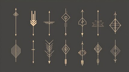Minimalistic Geometric Arrow Symbols Representing Clear Directions and Design Simplicity