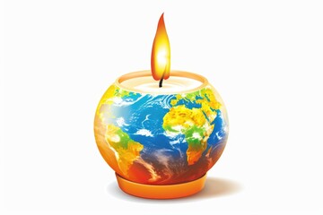 A candle with an image of the Earth on it, perfect for environmental or nature-themed presentations