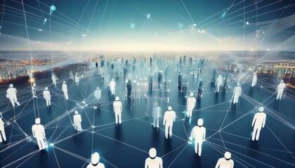 Crowd with a network of connections. Big data, smart city, WiFi concept. Generated image