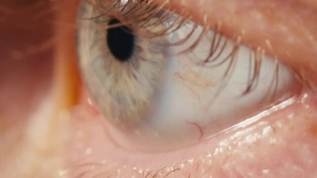 Detailed blue eye with strong gaze, showing human anatomy and beauty, thriller depression halloween style. Drugs concept.
