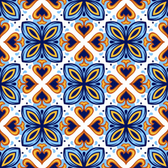 Portuguese ceramic tile pattern. Mediterranean traditional ornament. Italian or spanish majolica.