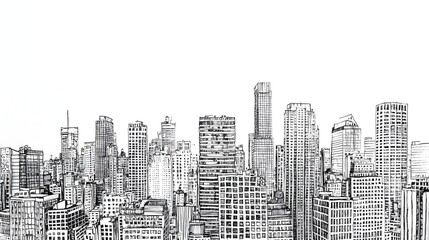 Obraz premium Detailed Black and White Pencil Sketch of a Captivating City Skyline