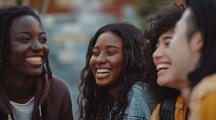 Obraz premium A group of young women sit together, likely friends or classmates