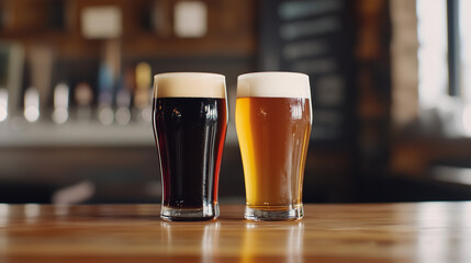 Cheers to Variety: Light and Dark Beer Pints on Display