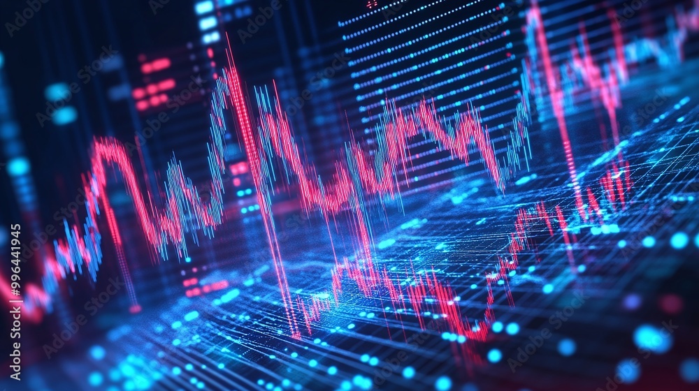 Poster vibrant abstract digital data visualization with colorful charts and graphs, representing technology