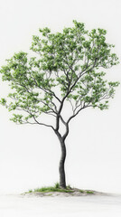 Obraz premium A single tree with green leaves against a white background.
