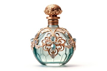 A vintage-inspired perfume bottle with intricate details and an elegant design