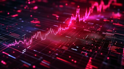 Fototapeta premium Vibrant digital graph illustration showcasing dynamic data trends with neon pink accents on a dark background.