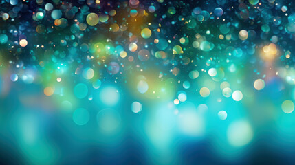 Blur bookeh colorful lights or flashes on a teal color background