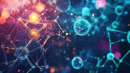 Obraz premium The concept of science represented through abstract shapes and glowing symbols, blending biology, chemistry, and physics