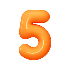 Naklejka premium Number 5. Five Number sign orange soft color. Realistic 3d design in cartoon balloon style. Isolated on white background. vector illustration