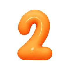 Number 2. Two Number sign orange soft color. Realistic 3d design in cartoon balloon style. Isolated on white background. vector illustration