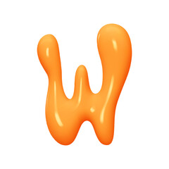letter W. letter sign orange soft color. Realistic 3d design in cartoon liquid paint style. Isolated on white background. vector illustration