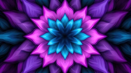 Obraz premium A vibrant fractal flower design with rich shades of blue, purple, and pink on a dark background.