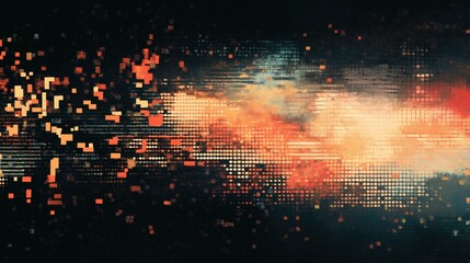 Fototapeta premium An abstract artwork with an explosion of digital pixels, blending soft and dark colors to create a dynamic scene.