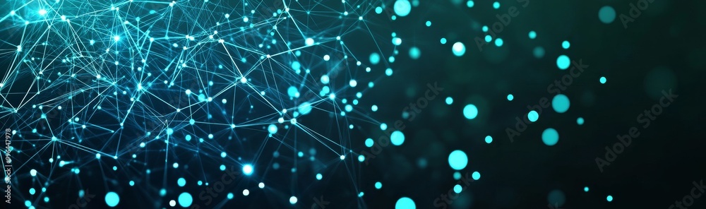 Poster background with abstract plexus particles flowing dynamically.