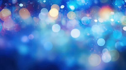 Blur bookeh colorful lights or flashes on a vivid blue color background