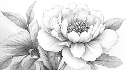 Stunning Monochromatic Peony Flower Blooming Against Plain Background