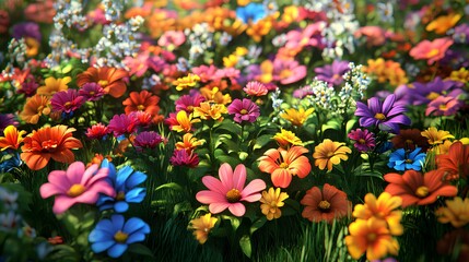 A vibrant field of colorful flowers in full bloom, showcasing nature's beauty and diversity.