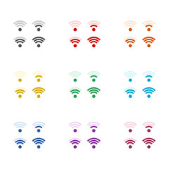 Wireless and WiFi icons isolated on white background. Set icons colorful