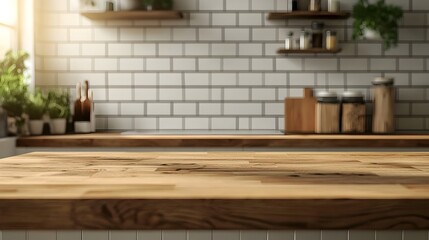Wooden Kitchen Table With Cooking Utensils and Household Items