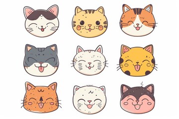 Obraz premium Cute cartoon cat emoji set