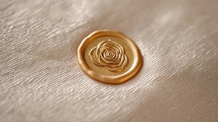 The elegant gold wax seal with a rose imprint is prominently displayed on a luxurious ivory envelope, highlighting its intricate design and texture