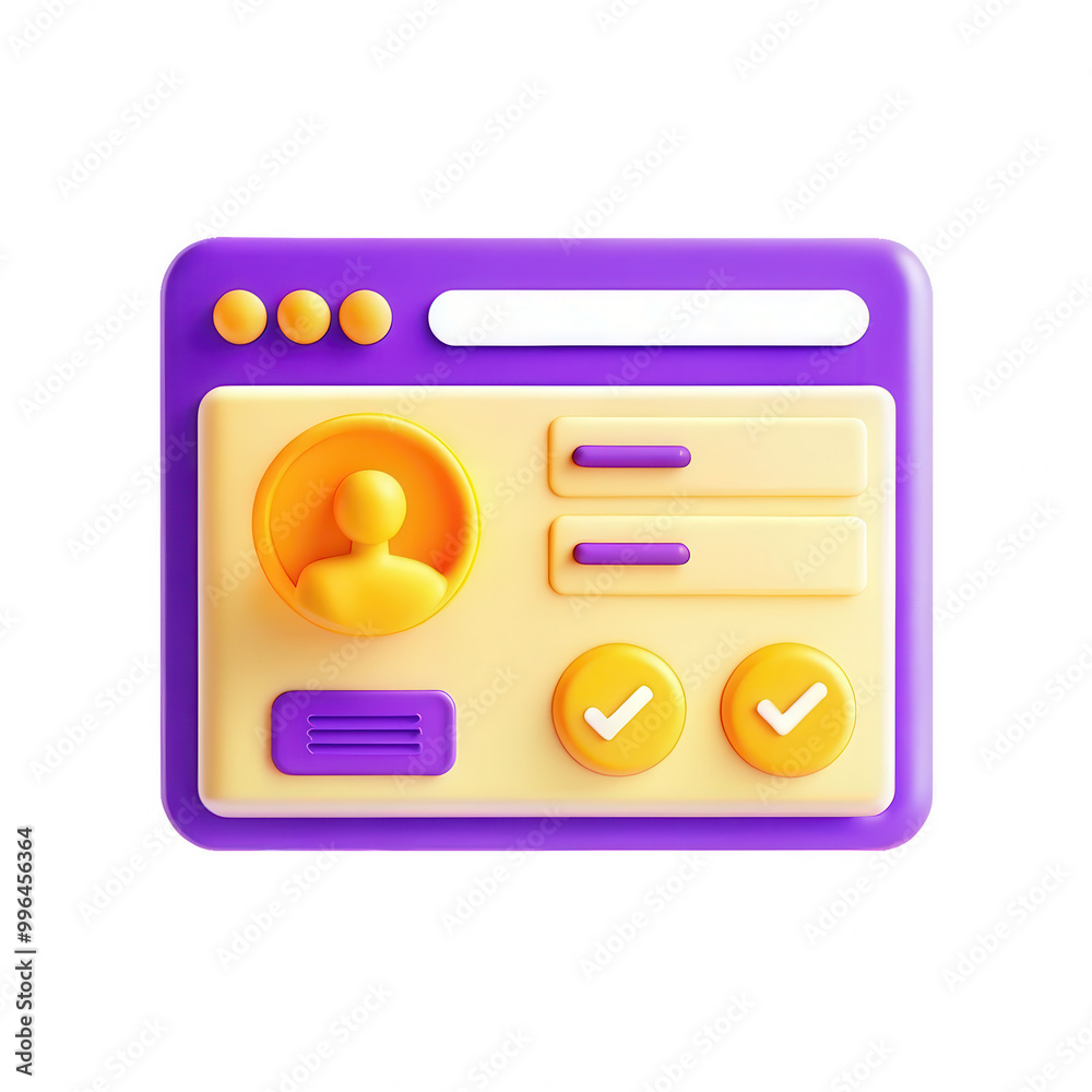 Poster a modern 3d colorful user interface design featuring a profile icon, buttons, and input fields in vi