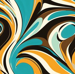 Groovy 70s retro design with a teal, brown, and black swirl pattern