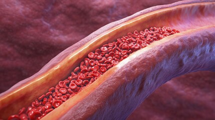 Artery narrowed by plaque and Normal artery. Atherosclerotic plaque. Cholesterol plaque in artery 