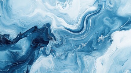 Obraz premium Abstract fluid pattern with marbled texture, blending shades of blue and white for a cool, calming effect.