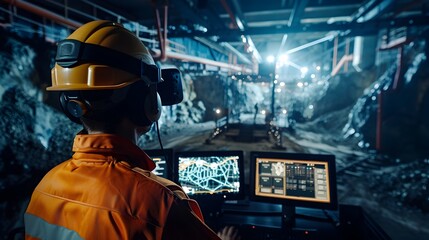 Obraz premium Virtual Reality Mining Simulation Experience with Safety Protocols and Controls