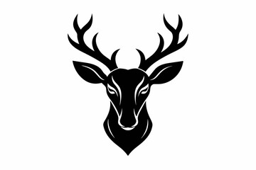 Stylized deer head icon vector, silhouette black color vector art illustration 