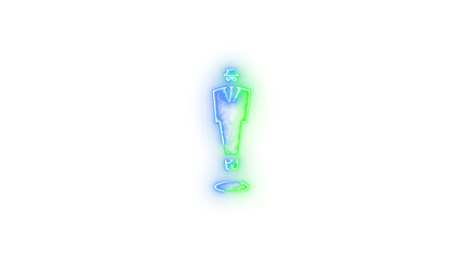 Business man suit icon neon glow on transparent background blue green color