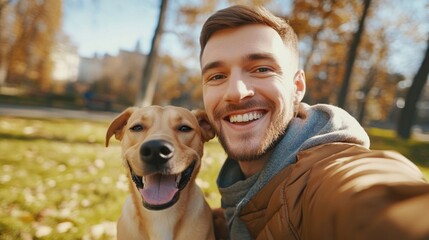 Man taking selfie with dog