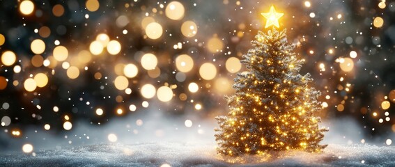 Naklejka premium The Christmas card stock wallpaper features bokeh lights on a Christmas tree.