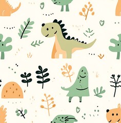 Seamless Cute, simple cartoon pattern with dinosaurs