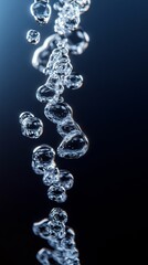 a stream of water in mid-air, with light and shadow, transparent, 8K resolution, pure blue background.