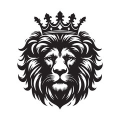 portrait of a lion with a crown silhouette on white background
