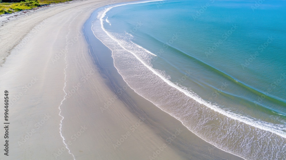 Sticker serene aerial view of sandy coastline and blue water