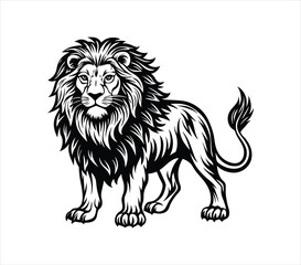 Obraz premium Lion black silhouette icon vector. Lion icon isolated on a white background. Walking lion icon vector