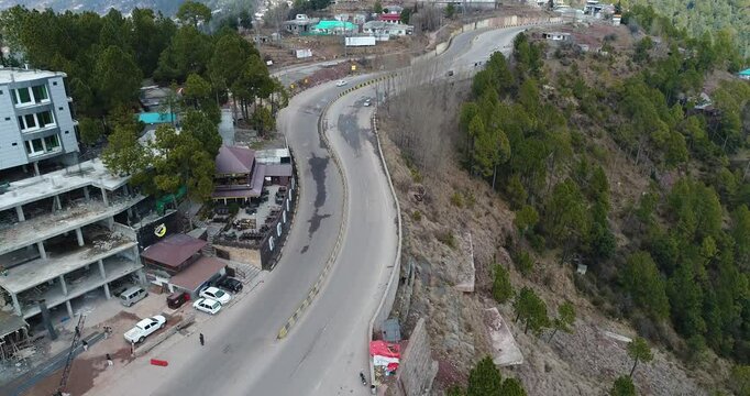 Aerial top view of Muree village, Beautiful Mountain Hill Muree City 