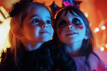 Obraz premium .Children in costumes and makeup holiday happy halloween
