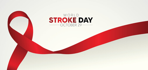 World stroke day October 29 awareness red ribbon vector poster