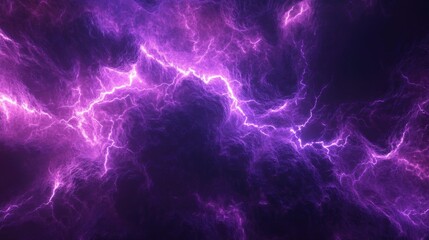 Naklejka premium Intense purple lightning flashing through a dark, stormy background, creating an abstract, dramatic scene.